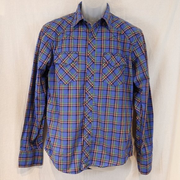 Wrangler 20X Blue Plaid Pearl Snap Vintage  Shirt Medium - Picture 1 of 11